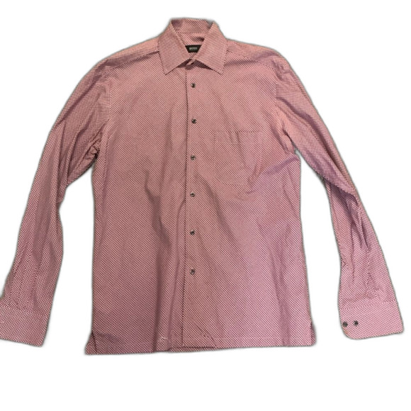 Boss Hugo Boss Pink Blue Check Long Sleeve Button Down Shirt Size 15.5/34-35 - Picture 2 of 10